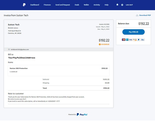 fake invoice from paypal