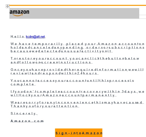 Scam Amazon email
