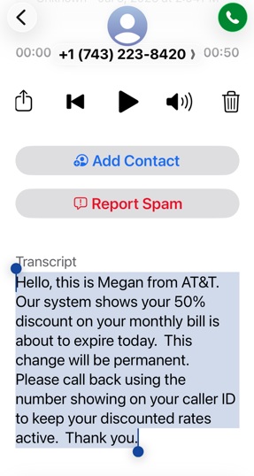 ATT scam phone call